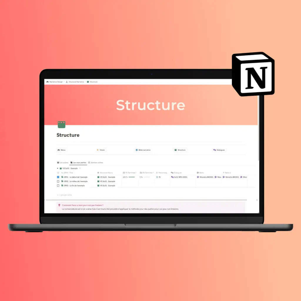 Vue de la page structure du modèle Notion